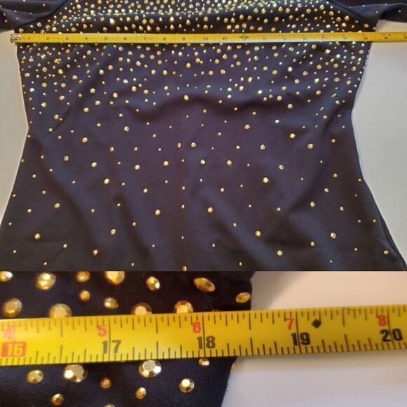 10 3/4 Sleeve Wrinkle Resistant black gold stud SHEATH DRESS RABBIT RABBIT - Picture 3 of 6